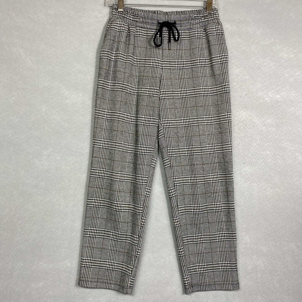 A New Day Women XS Pants Black White Plaid Dark Academia Stretch Waist Crop